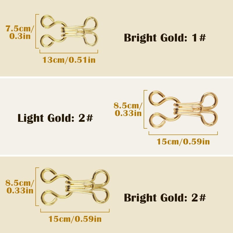 PECMER 100 Set Sewing Hooks & Eyes Closure Copper Hooks Latch for Bras, Clothing - Gold 13mm - Image 2